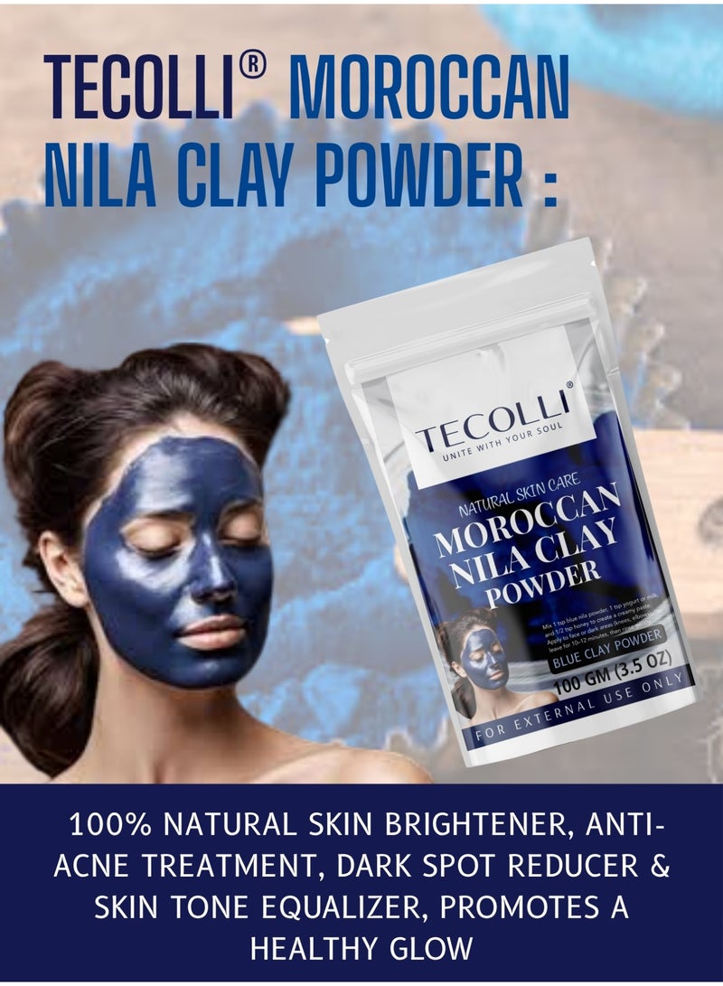 TECOLLI Original Moroccan Blue Nila Powder 100g – Pure & Natural Face Mask for Skin Brightening, Purifying, and Whitening  - Image 2