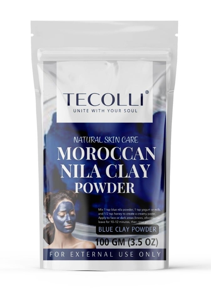 TECOLLI Original Moroccan Blue Nila Powder 100g – Pure & Natural Face Mask for Skin Brightening, Purifying, and Whitening  - Image 1