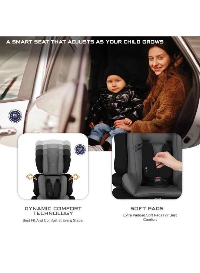 neobreez I-ELEK Universal Baby/Kids/Child/Toddler Safety 3-In-1 Car Seat, I-Size, ECER129, High Back Booster Car Seat,  Adjustable Headrest,  3-Point Safety Belt, 5 Point Harness, 9-36 Kg, 15m-12Yrs, Group 1/2/3