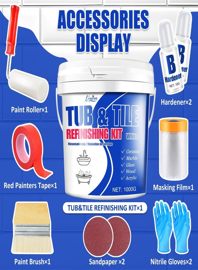 Limino Tub and Tile Refinishing Kit - 35oz Semi-Gloss White Tile Paint with Tools for Bathtub Sink Countertop for Bathroom Kitchen, Bathtub Paint for Ceramic, Porcelain Fiberglass, Low Odor, 50-60 sq.ft - Image 2
