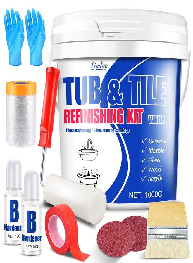 Limino Tub and Tile Refinishing Kit - 35oz Semi-Gloss White Tile Paint with Tools for Bathtub Sink Countertop for Bathroom Kitchen, Bathtub Paint for Ceramic, Porcelain Fiberglass, Low Odor, 50-60 sq.ft - Image 1