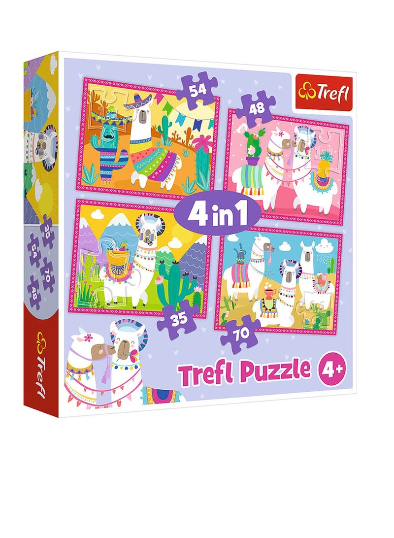 Trefl - Llamas on vacation 4 in 1 Puzzle 35 + 48 + 54 + 70 Pieces - 34322