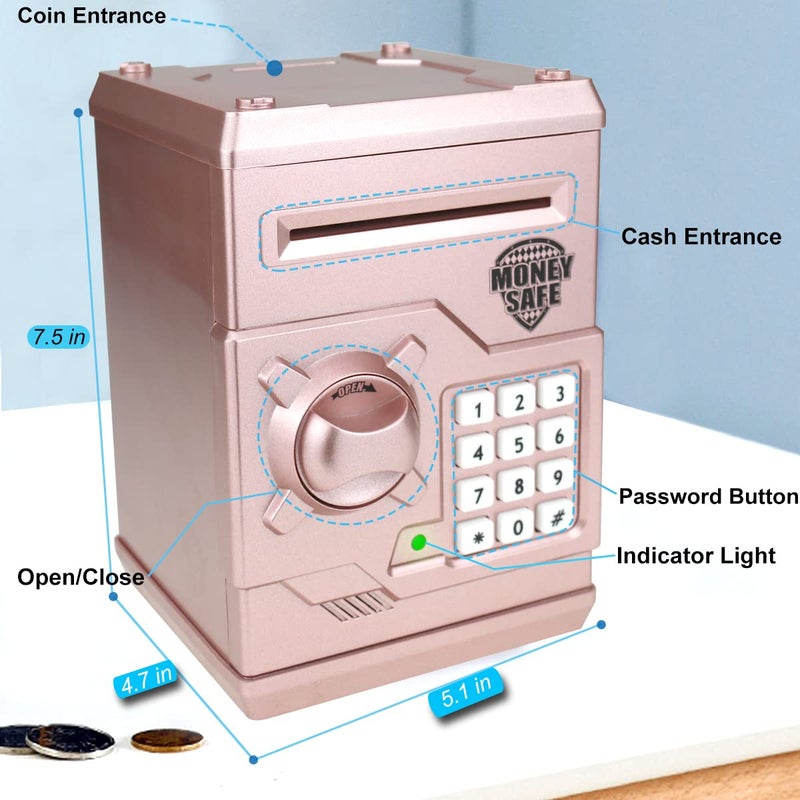 Yoego Kids Money Bank Electronic Piggy Banks Great Gift Toy for Kids Children Auto Scroll Paper Money Saving Box Password Coin BankPerfect Toy Gifts for Boys Girls Rose Gold - Image 3