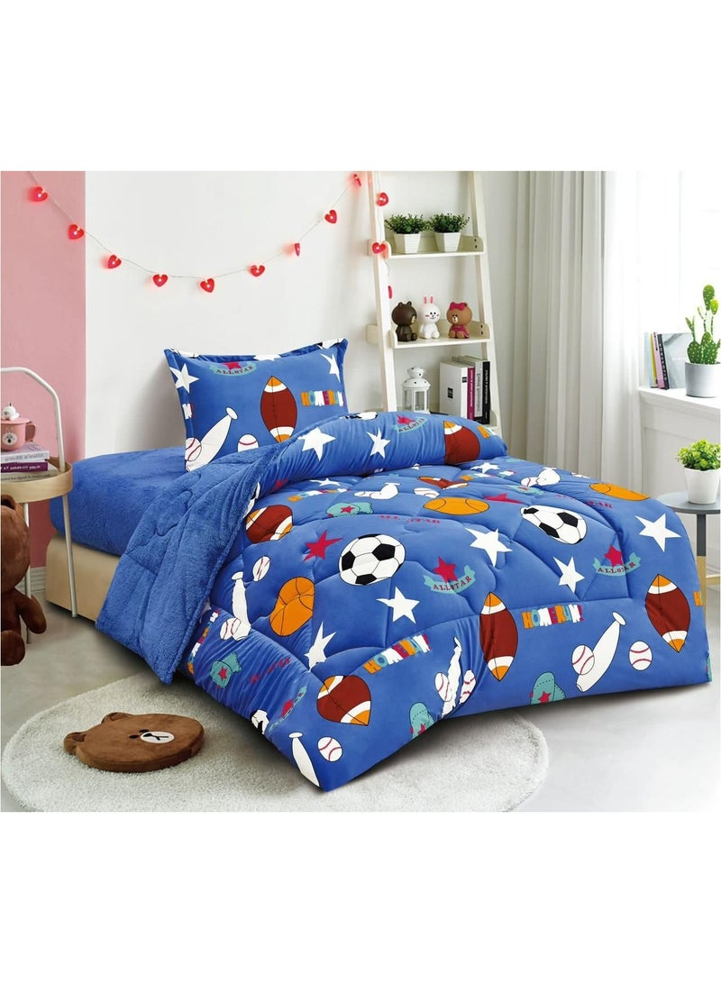 مينج لي طقم لحاف شتوي رسوم اطفال/رسمه كوره / من 3 قطع حشوه منفوش /فرو ناعم/Single Size