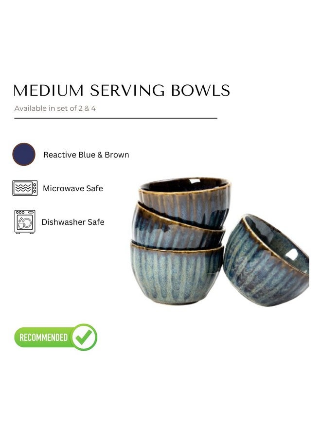 Beyond Homes Ceramic Serving Bowl Small, 200ml, Set of 4, Blue Brown | Glossy Finish | Ceramic Dinnerware Bowl/Katori for Dal, Curries, Chutney, Desserts, Snacks | Microwave Safe; (4, Blue Brown) - Image 2