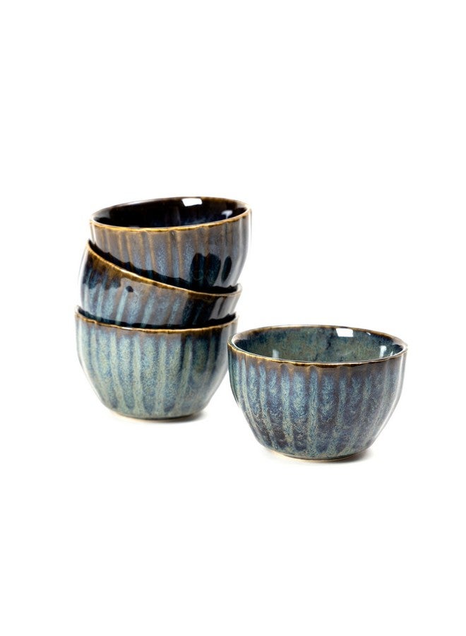 Beyond Homes Ceramic Serving Bowl Small, 200ml, Set of 4, Blue Brown | Glossy Finish | Ceramic Dinnerware Bowl/Katori for Dal, Curries, Chutney, Desserts, Snacks | Microwave Safe; (4, Blue Brown) - Image 1