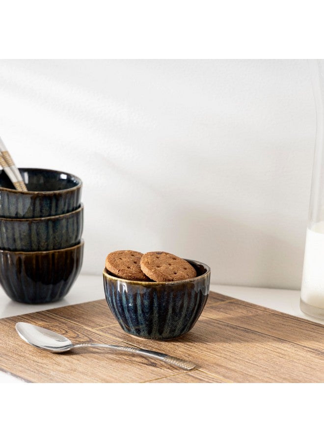 Beyond Homes Ceramic Serving Bowl Small, 200ml, Set of 4, Blue Brown | Glossy Finish | Ceramic Dinnerware Bowl/Katori for Dal, Curries, Chutney, Desserts, Snacks | Microwave Safe; (4, Blue Brown) - Image 3