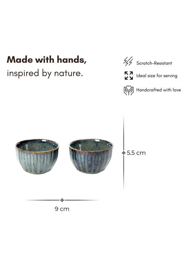 Beyond Homes Ceramic Serving Bowl Small, 200ml, Set of 4, Blue Brown | Glossy Finish | Ceramic Dinnerware Bowl/Katori for Dal, Curries, Chutney, Desserts, Snacks | Microwave Safe; (4, Blue Brown) - Image 4