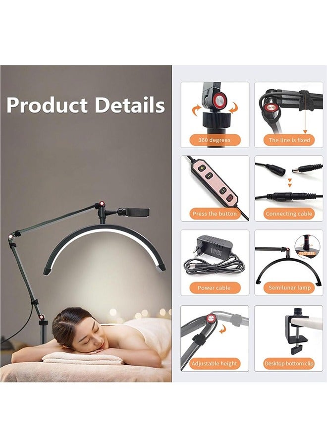 JCB CHIC Half Moon Nail Lamp, Swing Arm LED Table Lamp Brightness Adjustable for Manicure, Tattoo, Lash Eyelash Extension, Beauty Foldable Half Moon Light for Nail Desk, GL058 (Black) - Image 4