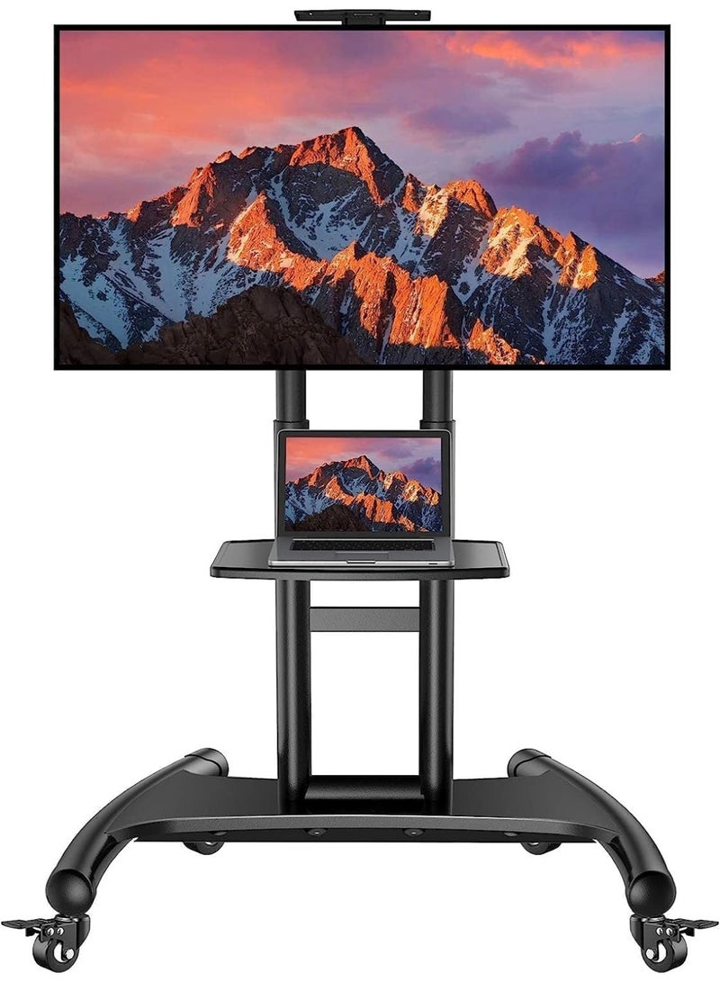 Dream Star Mobile TV Trolley Stand with Locking Wheels, Height‑Adjustable Floor Mount for 32–75″ TVs up to 100 lb, 200×200–600×400 mm VESA, AV Shelf & Cable Management - Image 1