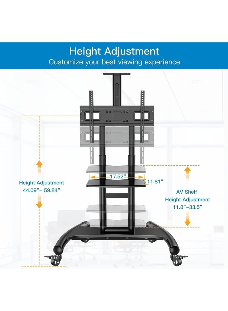 Dream Star Mobile TV Trolley Stand with Locking Wheels, Height‑Adjustable Floor Mount for 32–75″ TVs up to 100 lb, 200×200–600×400 mm VESA, AV Shelf & Cable Management - Image 2