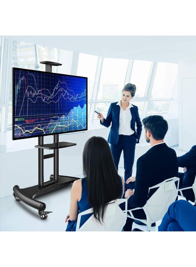 Dream Star Mobile TV Trolley Stand with Locking Wheels, Height‑Adjustable Floor Mount for 32–75″ TVs up to 100 lb, 200×200–600×400 mm VESA, AV Shelf & Cable Management - Image 3