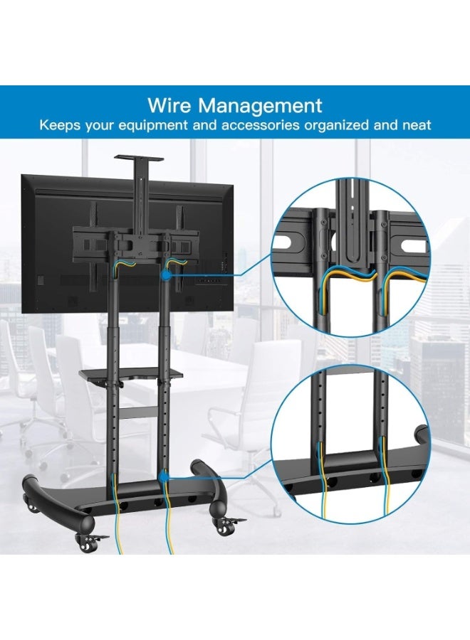 Dream Star Mobile TV Trolley Stand with Locking Wheels, Height‑Adjustable Floor Mount for 32–75″ TVs up to 100 lb, 200×200–600×400 mm VESA, AV Shelf & Cable Management - Image 4