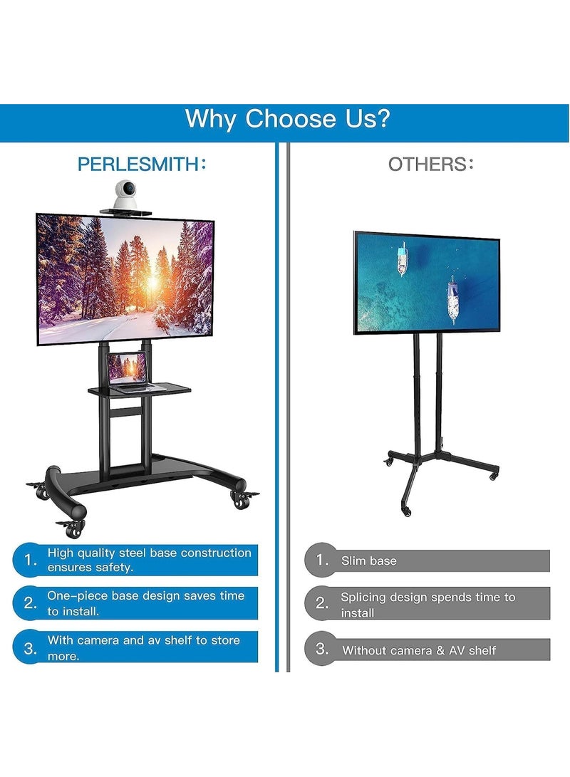 Dream Star Mobile TV Trolley Stand with Locking Wheels, Height‑Adjustable Floor Mount for 32–75″ TVs up to 100 lb, 200×200–600×400 mm VESA, AV Shelf & Cable Management - Image 5