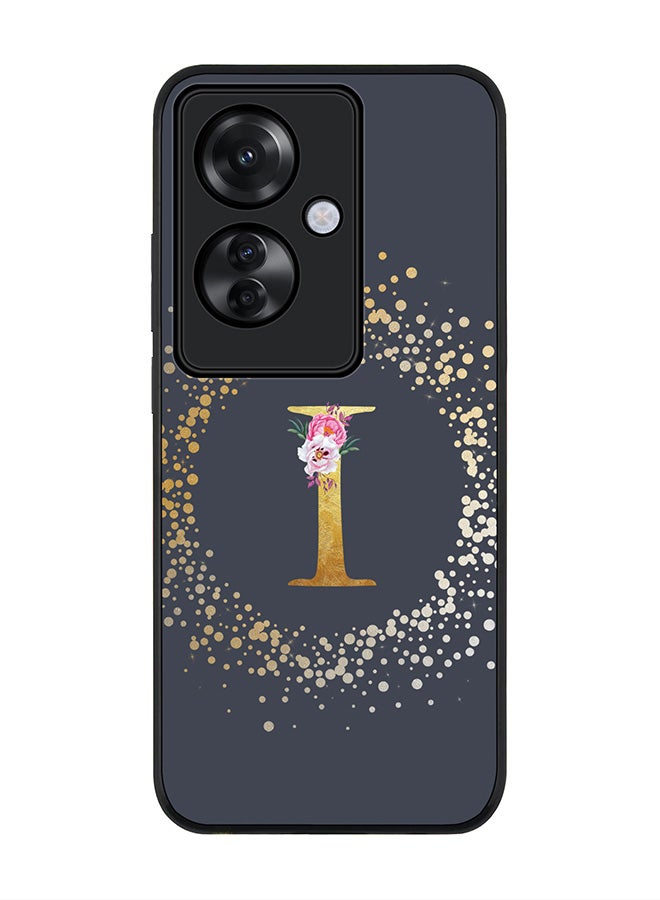 Stylizedd Rugged Black edge case for Oppo Reno11 F / Oppo F25 Pro 5G, Slim fit Soft Cover - Custom Monogram Initial Letter Floral Pattern Alphabet - I (Grey) - Image 1