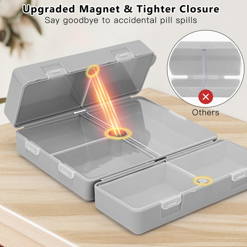 FYY Daily Pill Organizer,7 Compartments Portable Pill Case Travel Pill Organizer,[Folding Design] Pill Box for Purse Pocket to Hold Vitamins,Cod Liver Oil,Supplements and Medication-Grey - Image 4