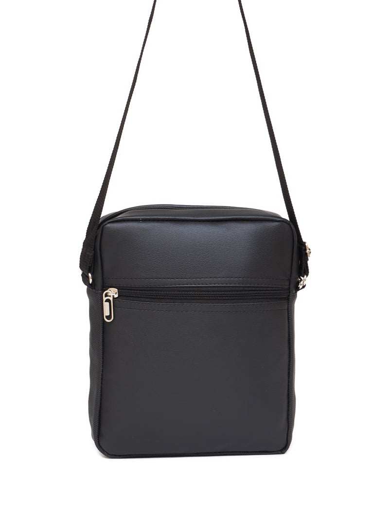 STORYTELLER Neptune Vegan Leather Crossbody Sling Bag Casual Daypack for Business and Casual Travel Black - Image 4