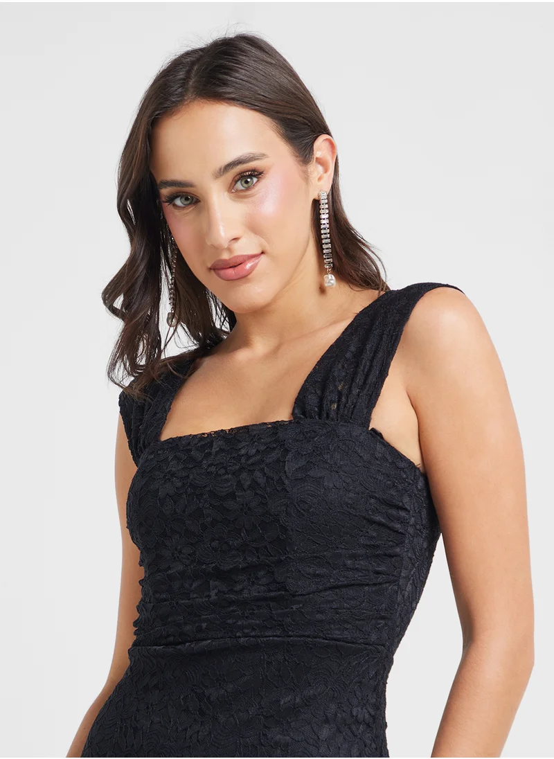TFNC Asymmetric Bardot Ruffle Detailed Dress