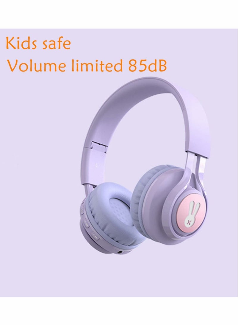 Excefore سماعات رأس لاسلكية للأطفال، محدودة الصوت 85 ديسيبل، سماعات بلوتوث مزدوجة الوضع سلكية ولاسلكية، سماعات قابلة للطي على الأذن للأطفال، الأولاد، البنات (بنفسجي) - Image 2