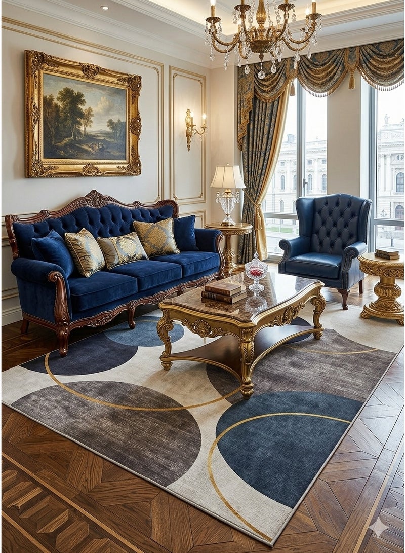 بديل سجاد مودرن 3D - تصميم هندسي فاخر بلمسات ذهبية - مقاس 160×230 سم - ظهر مانع للانزلاق وقابل للغسيل - Image 1