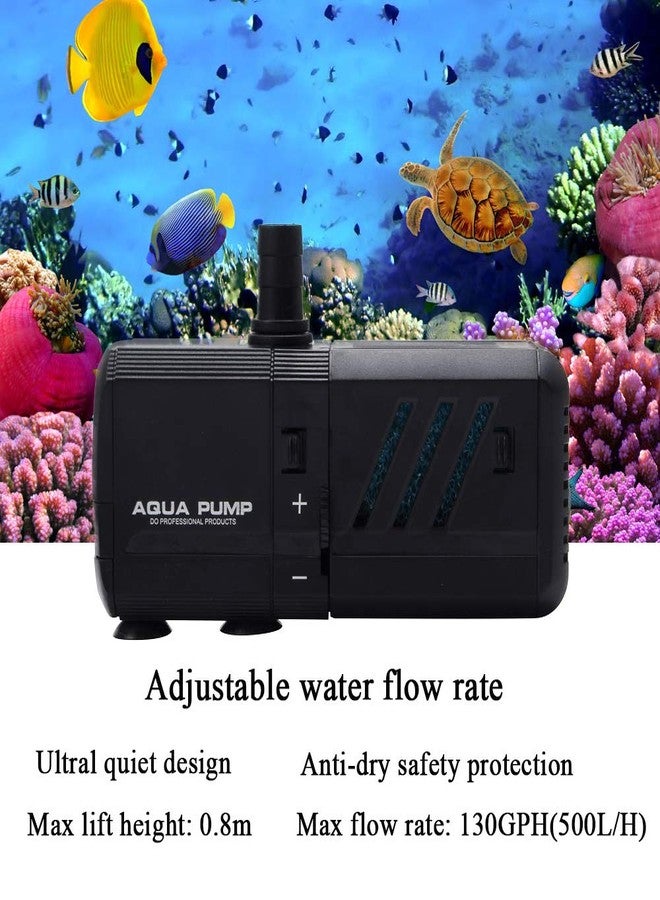 MQ 130GPH Submersible Water Pump (500L/H, 6W) with Filters and Water Nozzles, Ultra Quiet for Aquarium, Fish Tank, Pond, Fountain, Hydroponics - Image 2