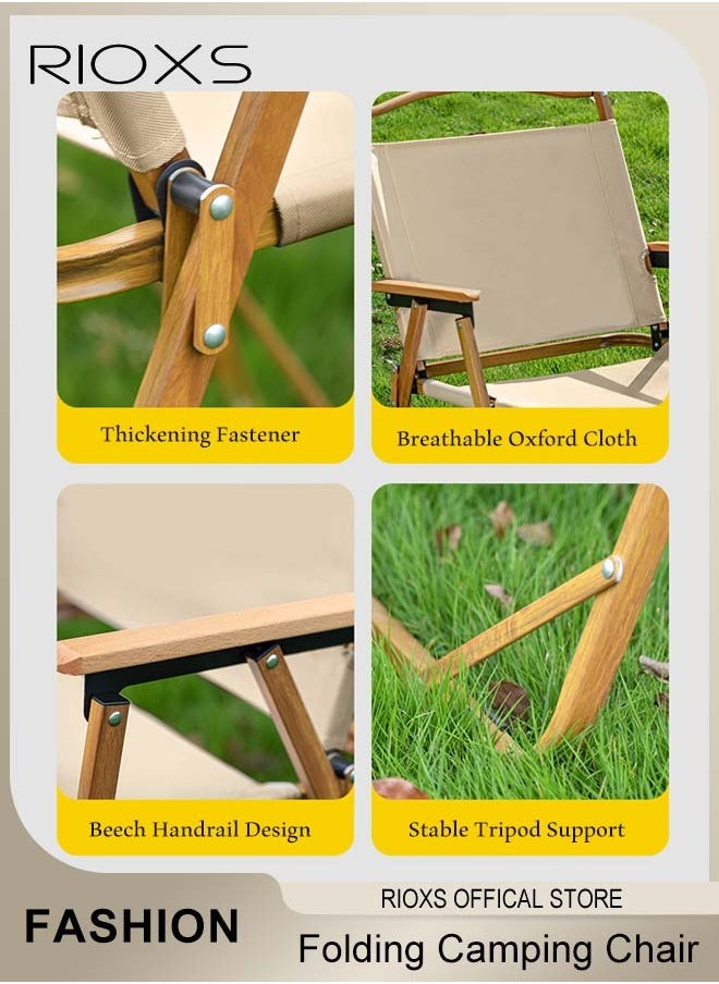 RIOXS Outdoor Folding Chair, Wide Collapsible Camping Chairs, Ultralight Portable Camping Chairs, Fast Folding Chair with Wooden Handle For Fishing Travel Hiking Garden Beach, Foldable Chairs Support 330Lbs  - Image 3