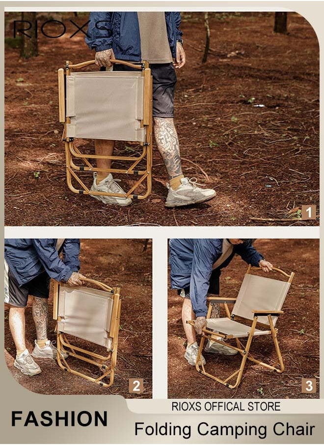 RIOXS Outdoor Folding Chair, Wide Collapsible Camping Chairs, Ultralight Portable Camping Chairs, Fast Folding Chair with Wooden Handle For Fishing Travel Hiking Garden Beach, Foldable Chairs Support 330Lbs  - Image 4
