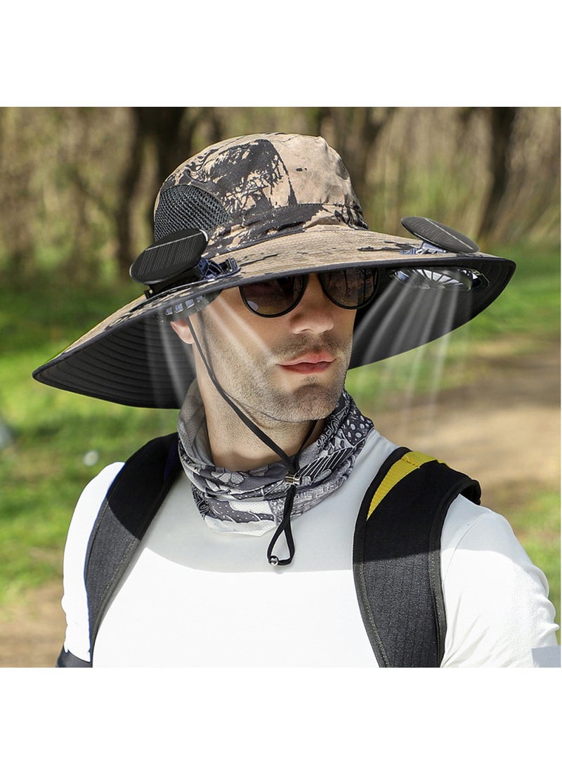 Outdoor Wide Brim Sun Hat with 2 Solar Fan Sun Bucket Hat for Men Women UPF 50+ Bucket Fishing & Beach Hat with Fan Built in - Image 1