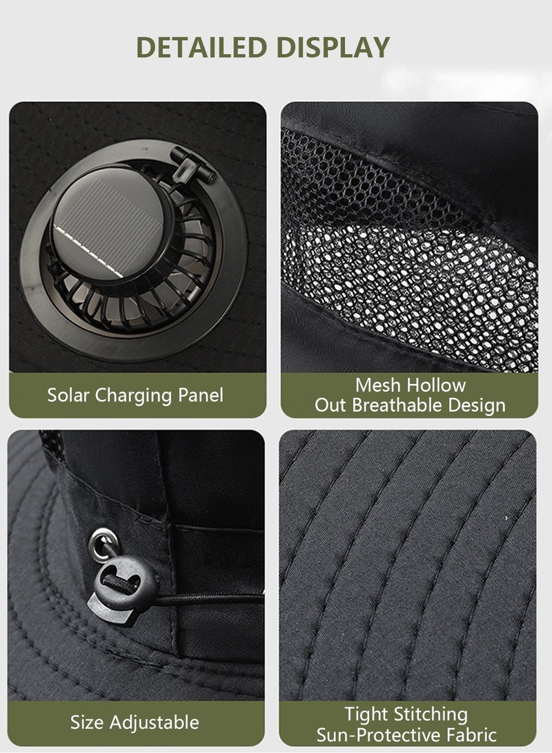 Outdoor Wide Brim Sun Hat with 2 Solar Fan Sun Bucket Hat for Men Women UPF 50+ Bucket Fishing & Beach Hat with Fan Built in - Image 5