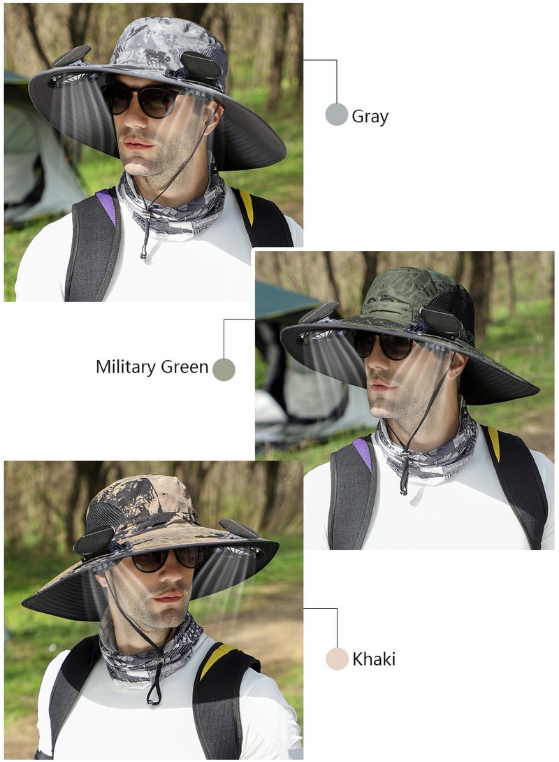 Outdoor Wide Brim Sun Hat with 2 Solar Fan Sun Bucket Hat for Men Women UPF 50+ Bucket Fishing & Beach Hat with Fan Built in - Image 2