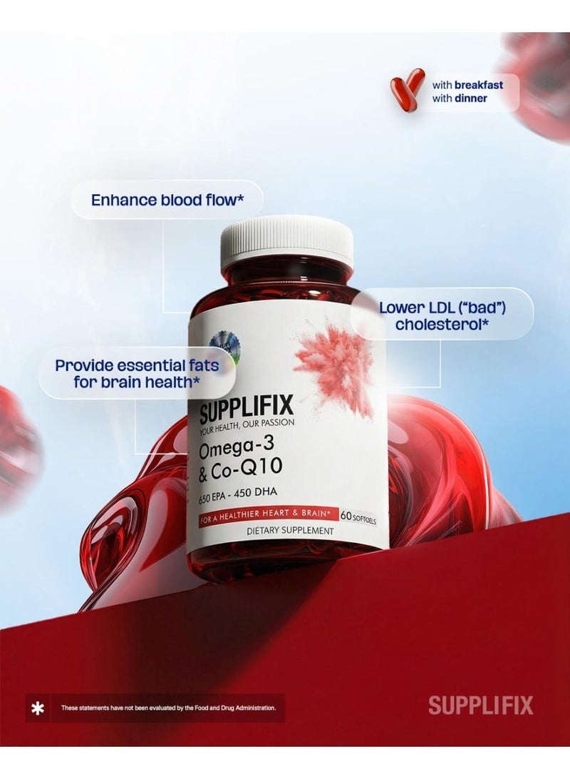 Supplifix Omega 3 & CoQ10 for Heart, Brain & Energy Support, 60 Softgels - Image 3