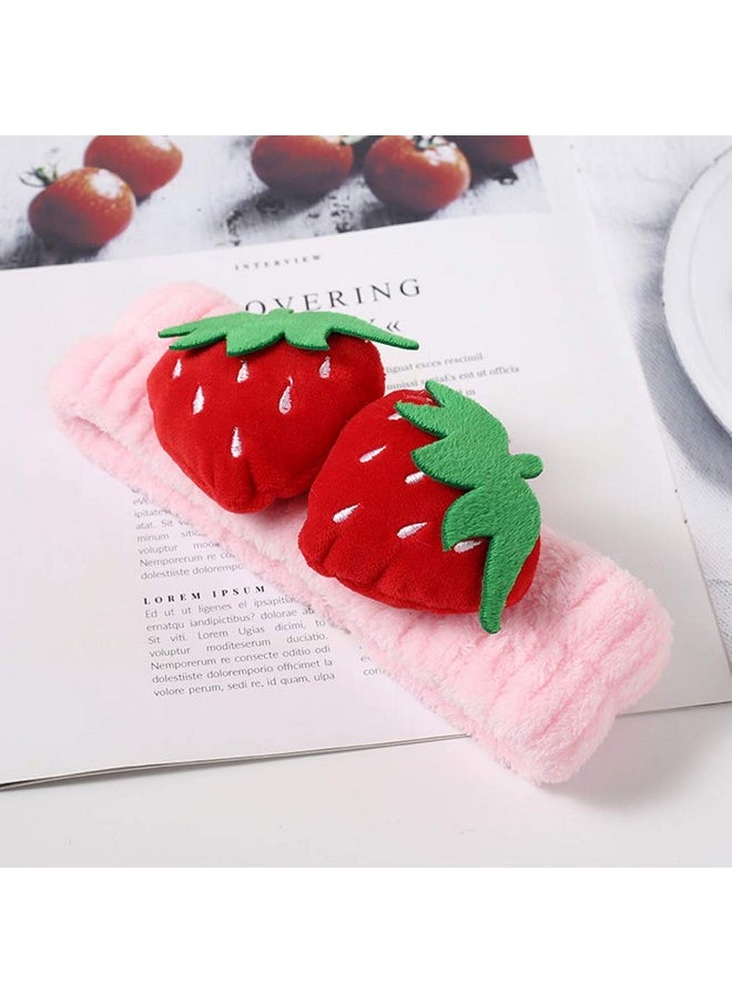 Teensery 2 Pcs Cute Strawberry Headbands Soft Washing Face Makeup Hair Bands Elastic Spa Shower Yoga Sports Headwraps Hair Accessories For Women And Girls  - Image 2