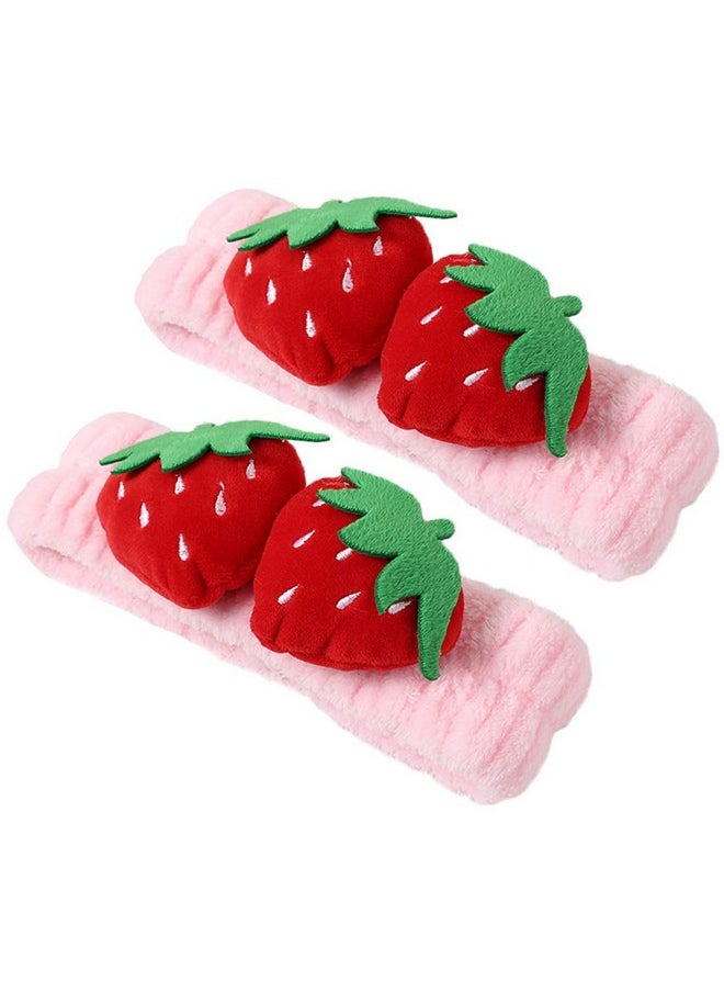 Teensery 2 Pcs Cute Strawberry Headbands Soft Washing Face Makeup Hair Bands Elastic Spa Shower Yoga Sports Headwraps Hair Accessories For Women And Girls  - Image 1