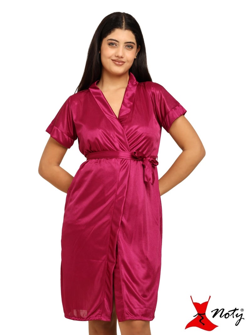 Noty Store Noty ® Women's- 3 Pc Hot & Sexy Nightwear Set- Satin - Sexy Lace Chemise with Robe (Wine, Free Size) - Image 4