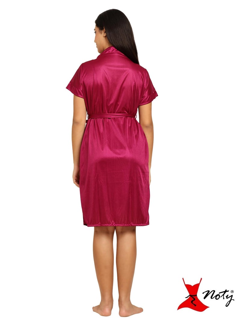 Noty Store Noty ® Women's- 3 Pc Hot & Sexy Nightwear Set- Satin - Sexy Lace Chemise with Robe (Wine, Free Size) - Image 5