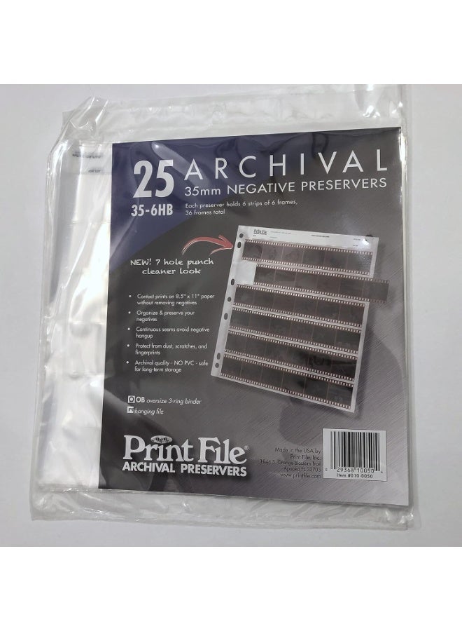 Print File Archival 35mm Size Negative Pages Holds Six Strips of Six Frames, Pack of 25 