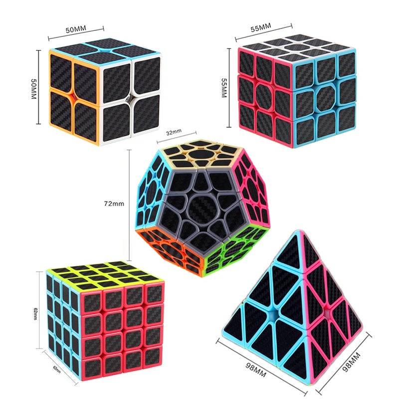 Roxenda Speed Cube Set 5 Pack Magic Cube Bundle of 2x2 3x3 4x4 Megaminx Cube and Pyramid Cube Smoothly Carbon Fiber Sticker Speed Cubes Collection for Kids Teens  Adults - Image 3