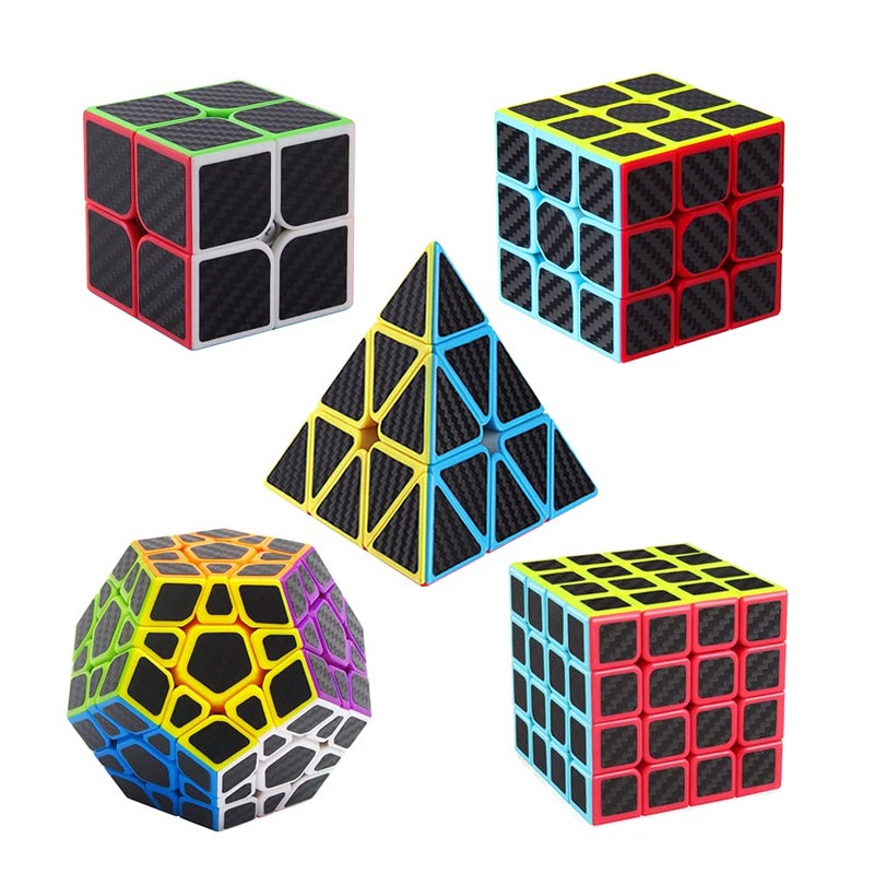 Roxenda Speed Cube Set 5 Pack Magic Cube Bundle of 2x2 3x3 4x4 Megaminx Cube and Pyramid Cube Smoothly Carbon Fiber Sticker Speed Cubes Collection for Kids Teens  Adults - Image 2