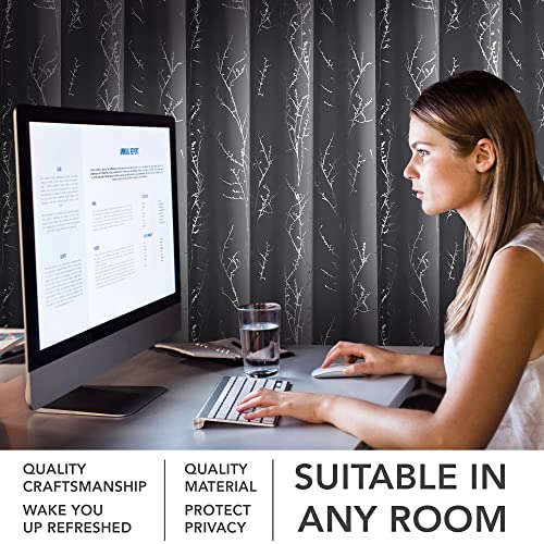 Deconovo Grey Blackout Curtains, Thermal Insulated Soundproof Drapes, Silver Branch Foil Print, 52 x 84 Inch, 2 Panels, Machine‑Washable Privacy Window Panel for Living Room Bedroom Nursery Office - Image 3