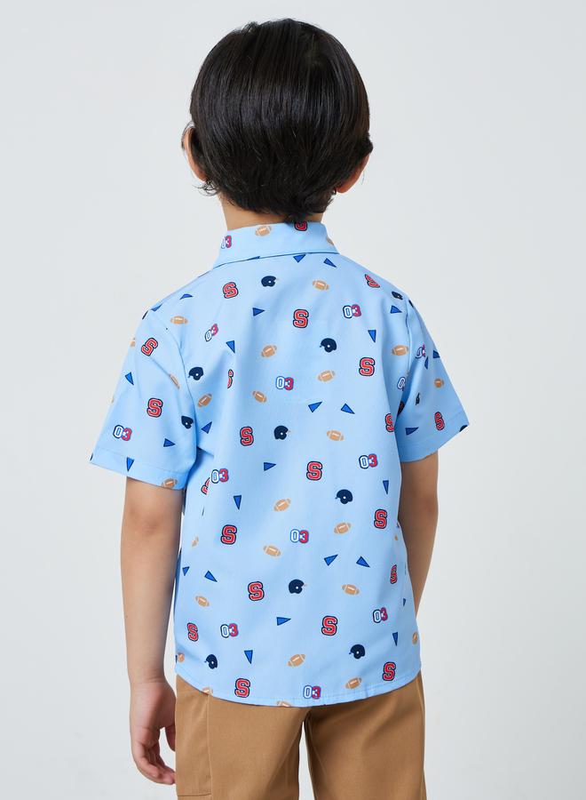 Styli Boys Light Blue Printed Button-Up Shirt - Image 4