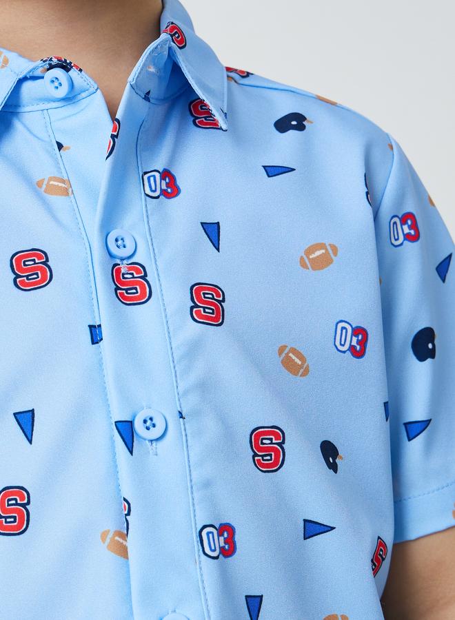 Styli Boys Light Blue Printed Button-Up Shirt - Image 3
