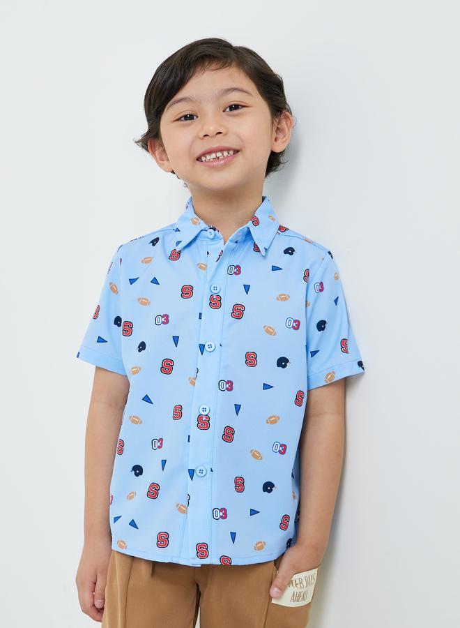 Styli Boys Light Blue Printed Button-Up Shirt - Image 1