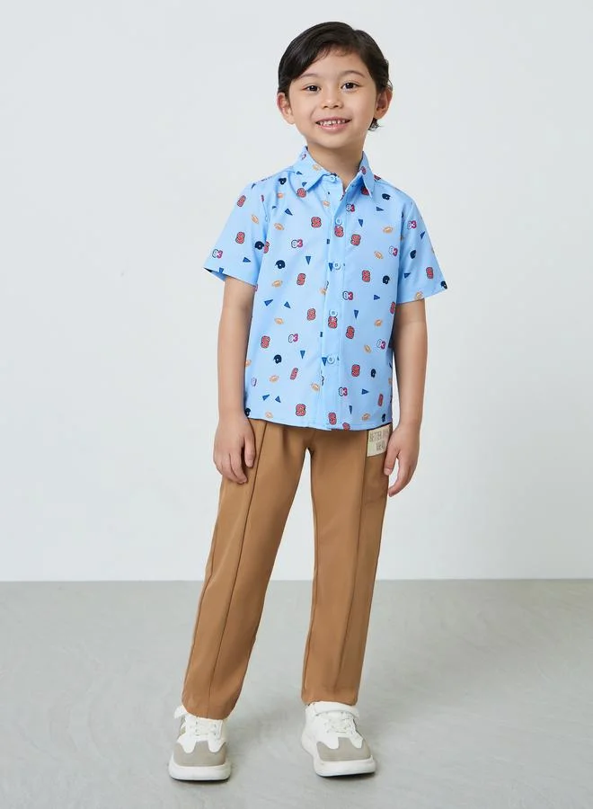 Styli Boys Light Blue Printed Button-Up Shirt