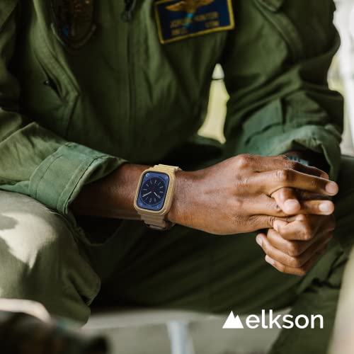 Elkson Designed for Apple Watch Series 9/8/7/6/SE/5/4 [45/44mm], Quattro Pro Series Rugged Military Grade Protective Bumper Case with Strap Bands for iWatch, Desert Tan - Image 3