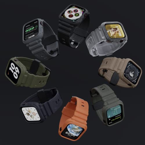 Elkson Designed for Apple Watch Series 9/8/7/6/SE/5/4 [45/44mm], Quattro Pro Series Rugged Military Grade Protective Bumper Case with Strap Bands for iWatch, Desert Tan - Image 4