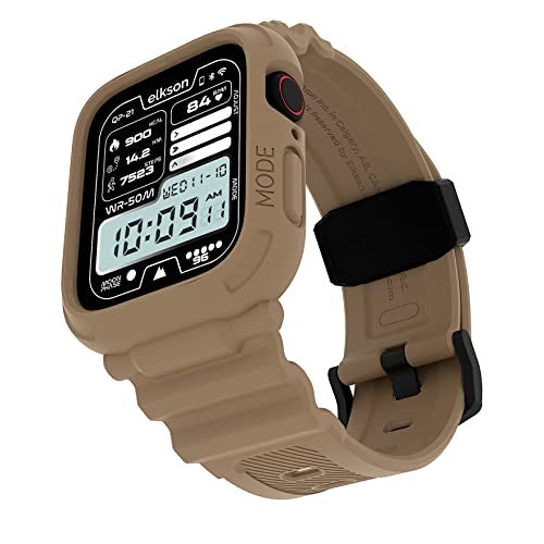 Elkson Designed for Apple Watch Series 9/8/7/6/SE/5/4 [45/44mm], Quattro Pro Series Rugged Military Grade Protective Bumper Case with Strap Bands for iWatch, Desert Tan - Image 5