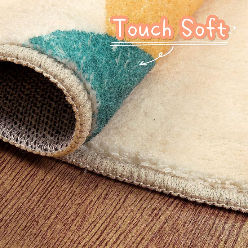Sungea Abstract Round Rug 3ft  Faux Wool Soft Throw Area Rugs  Washable Farmhouse Small Circle Rug  Floor Low Pile Mats for Bedroom Bathroom Laundry Room Nursery Decor - Image 3