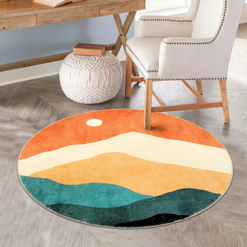 Sungea Abstract Round Rug 3ft  Faux Wool Soft Throw Area Rugs  Washable Farmhouse Small Circle Rug  Floor Low Pile Mats for Bedroom Bathroom Laundry Room Nursery Decor - Image 5