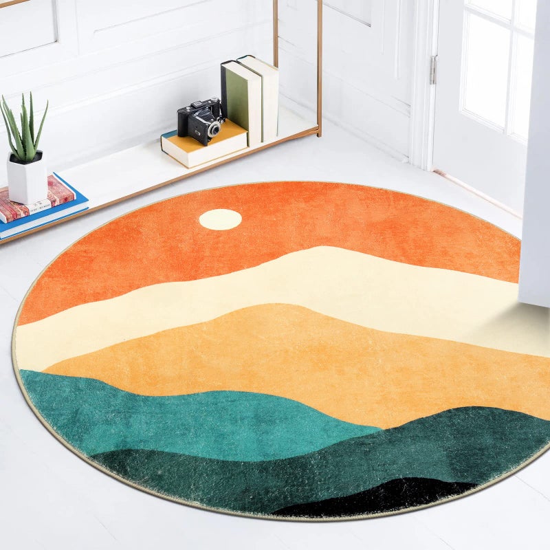 Sungea Abstract Round Rug 3ft  Faux Wool Soft Throw Area Rugs  Washable Farmhouse Small Circle Rug  Floor Low Pile Mats for Bedroom Bathroom Laundry Room Nursery Decor - Image 1