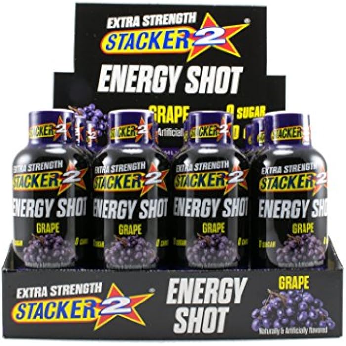 Stacker 2 Extreme Energy Shot Extra Strength, Grape, 2 Fluid Ounce (Pack of 12)
